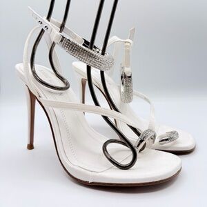 Steve Madden Tia-R Elegant White Heels with Silver Embellishments